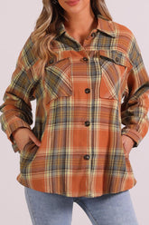 Plaid Collared Neck Long Sleeve Shirt with Chest Pockets OutfitFlow